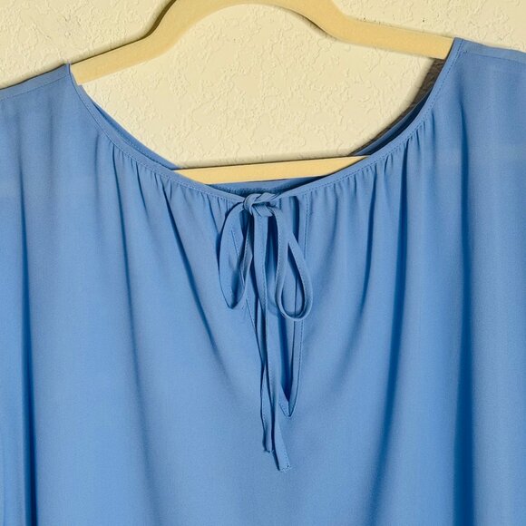 NWOT JCrew Blouse Woman's 22 Plus sz Light Blue Sheer Back Peephole tie - Picture 3 of 9